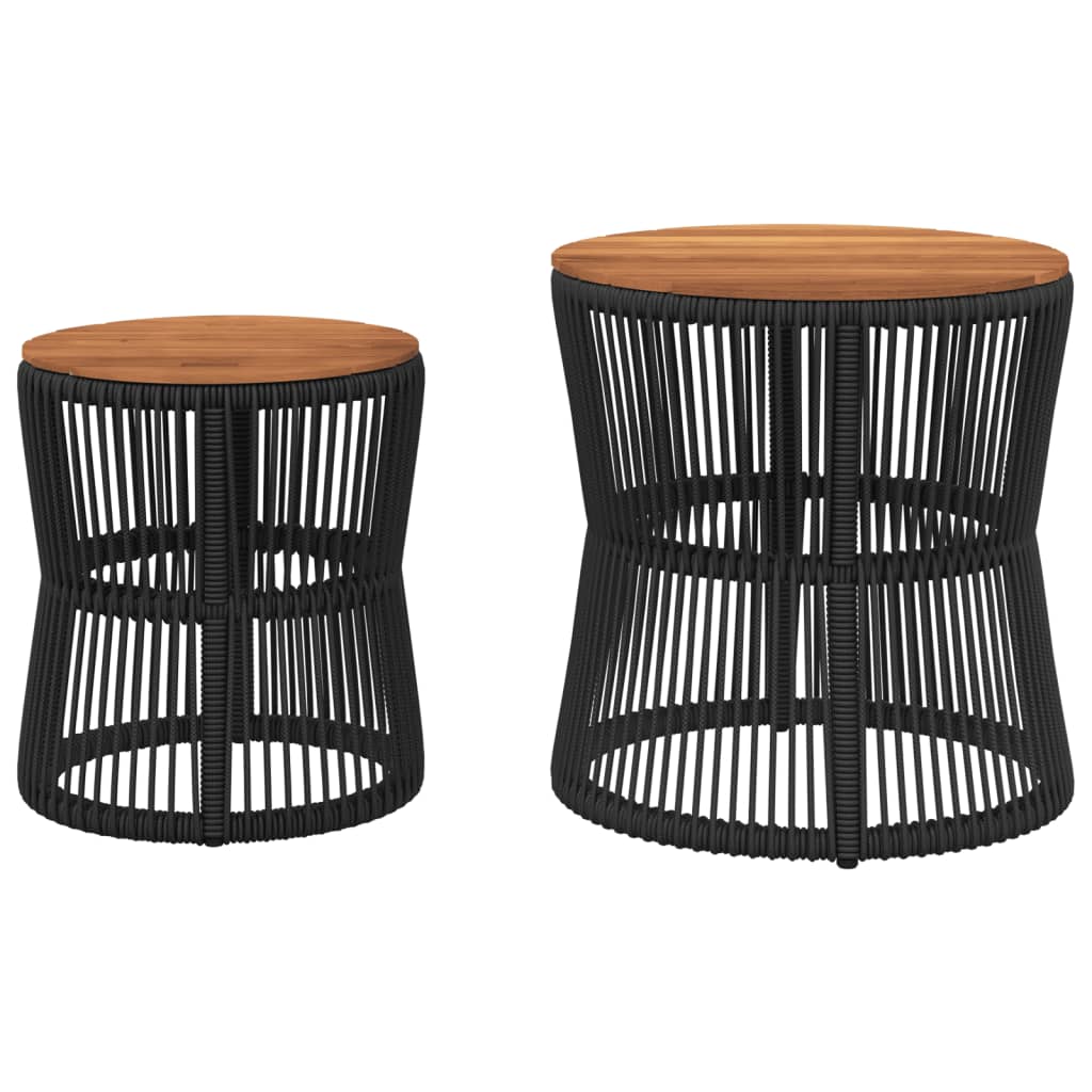 Patio Side Tables 2 pcs with Wooden Top Black Poly Rattan - Found Essence