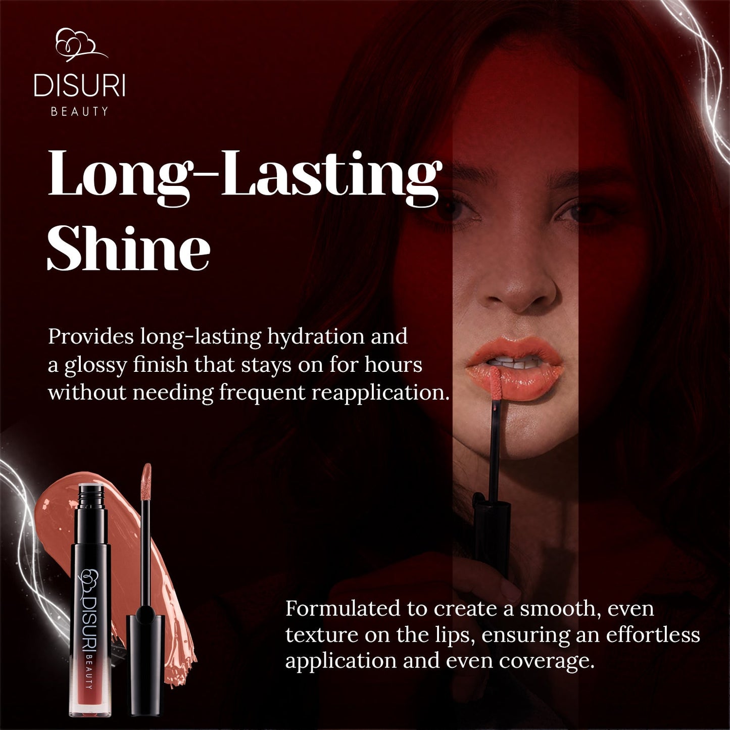 DISURI Glossy Blast Lip Gloss — Hot Cocoa (Vegan • High Shine • Non‑Sticky)