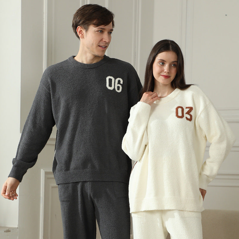 Half-Fleece Couple's Home Clothes Set – Soft Plush Sleepwear with Multiple Color Options – Cozy Style Lounge Set - Found Essence 