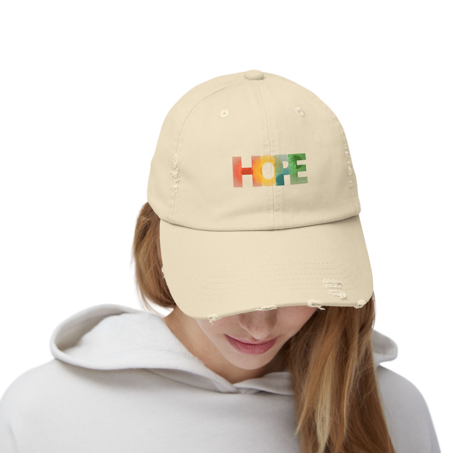 FoundEssence Hope Distressed Cap – Adjustable, Casual & Full of Good Vibes