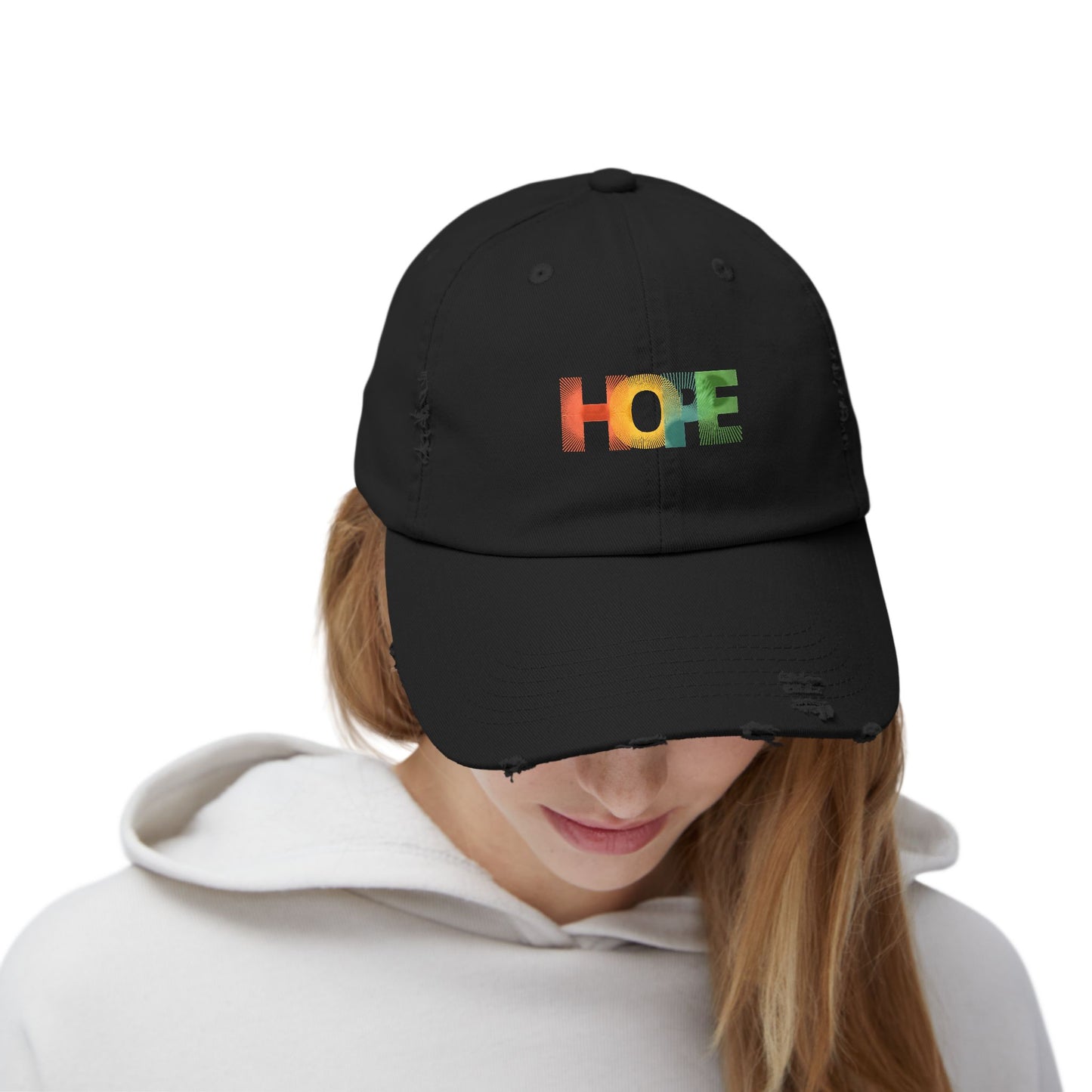 FoundEssence Hope Distressed Cap – Adjustable, Casual & Full of Good Vibes