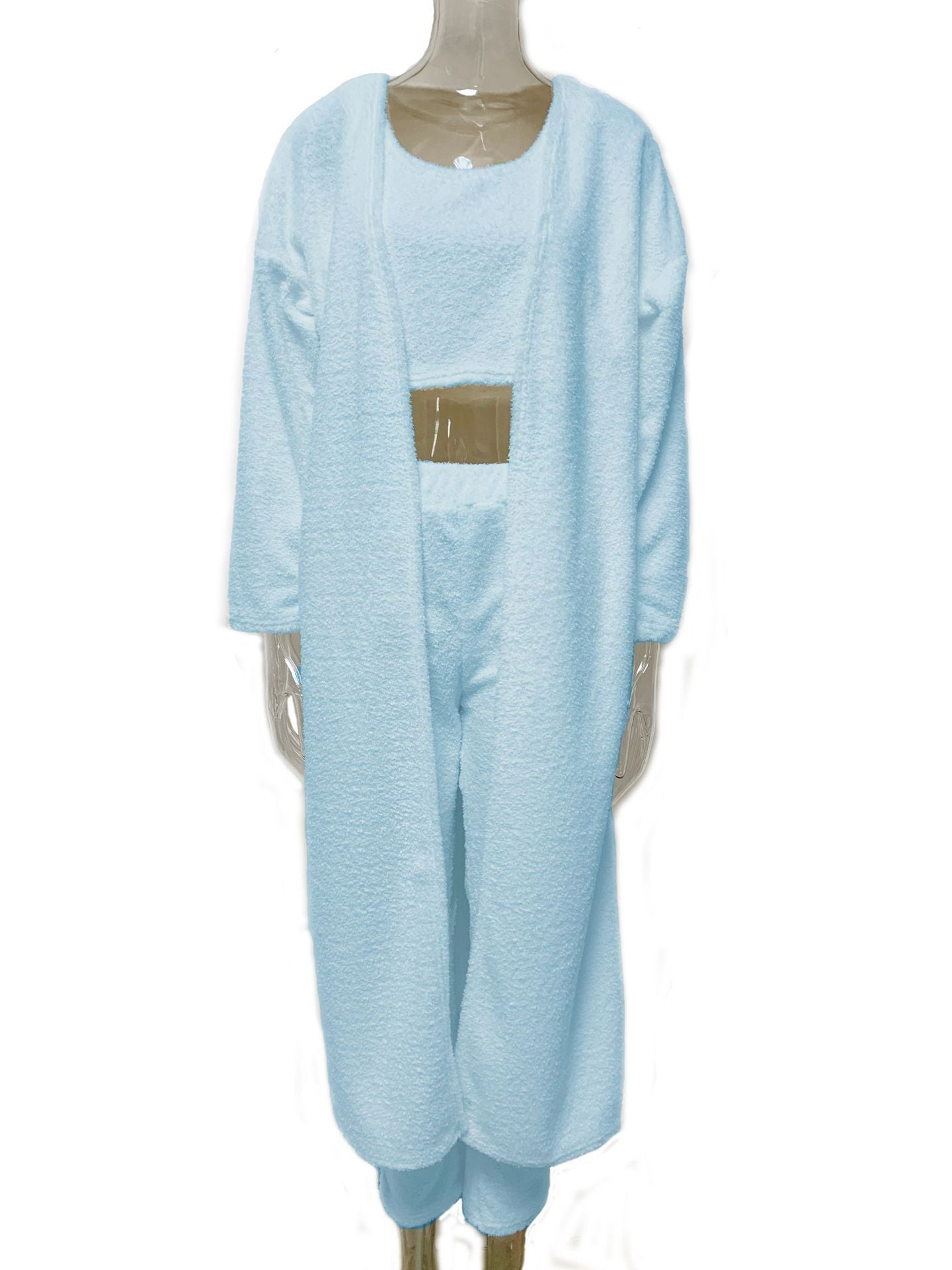 Women’s 3-Piece Knitted Loungewear Set – Plush V-Neck Crop Top, Cardigan & Trousers - Found Essence 