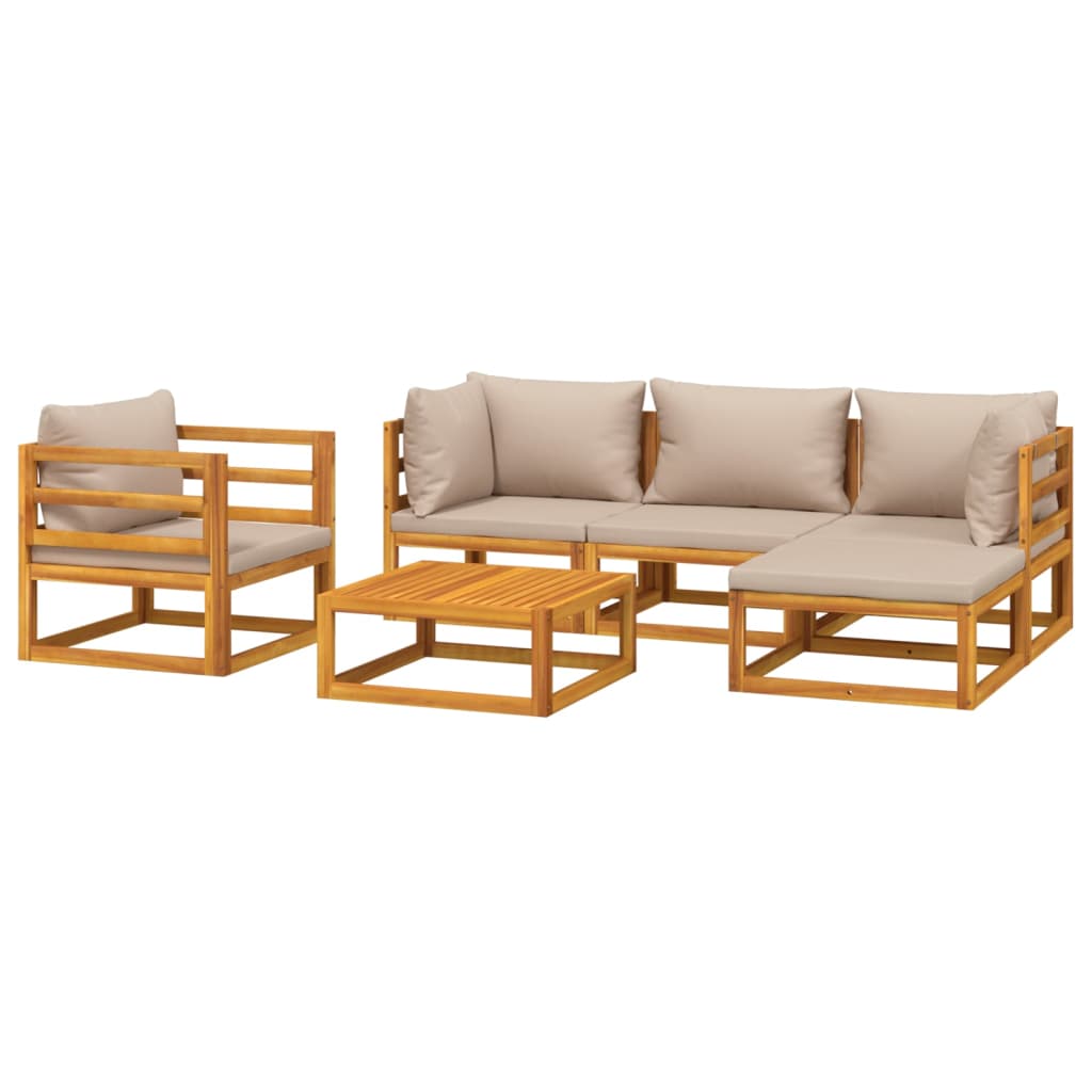 6 Piece Patio Lounge Set with Taupe Cushions Solid Wood - Found Essence 