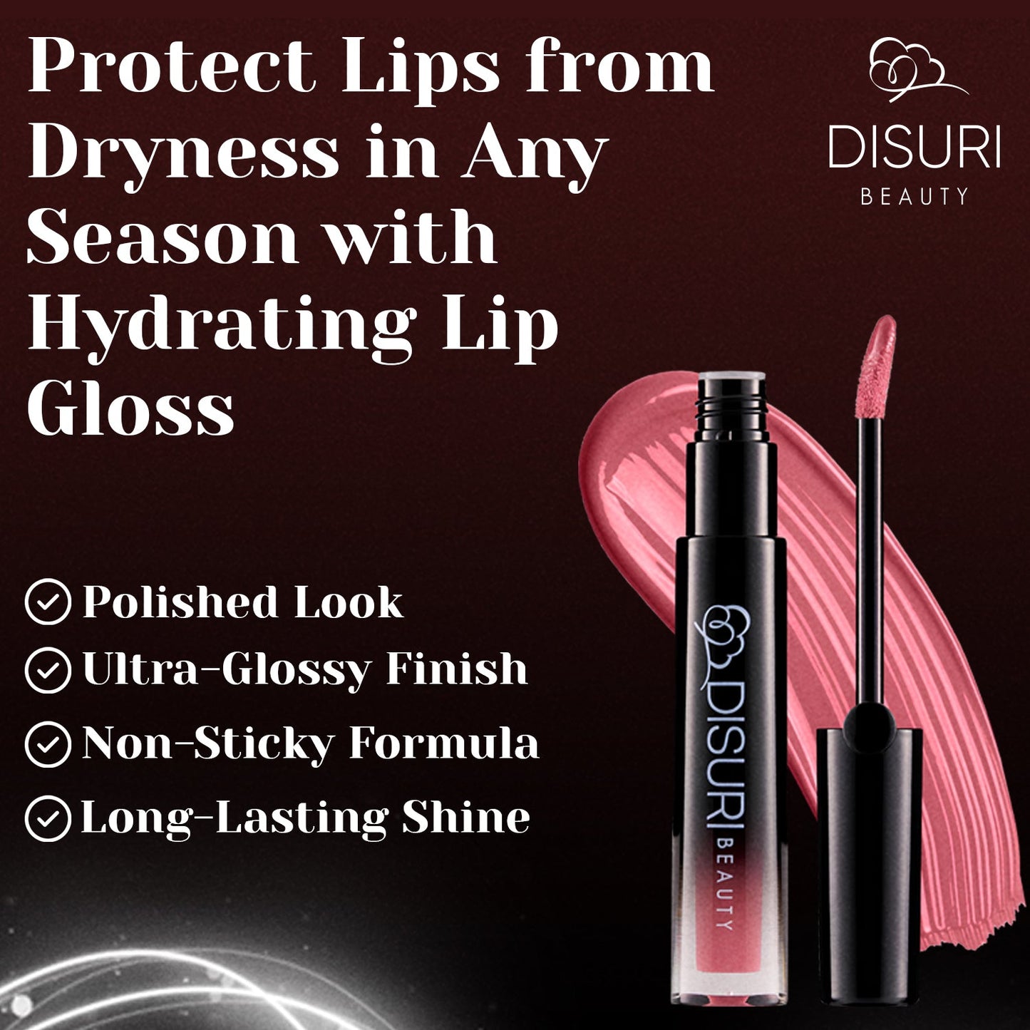 DISURI Glossy Blast Lip Gloss — Pink Berry Pie (Vegan, Non‑Sticky, Ultra Shine)
