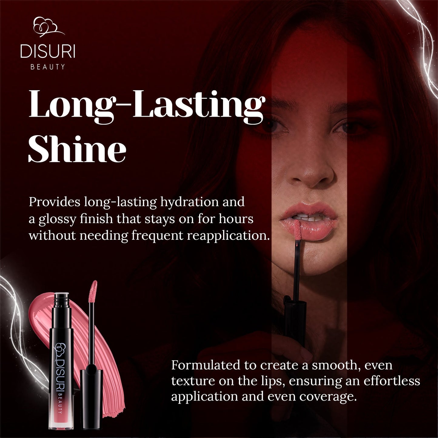 DISURI Glossy Blast Lip Gloss — Pink Berry Pie (Vegan, Non‑Sticky, Ultra Shine)