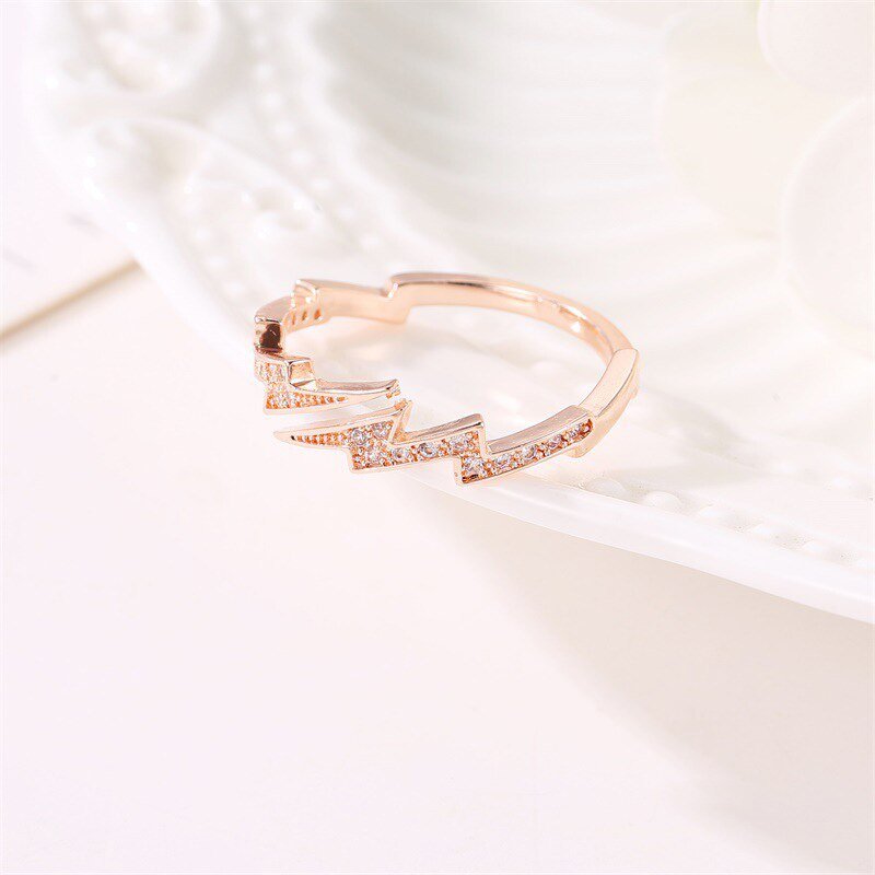 Lightning Opening Rings – Rock-Hip Hop Style, Adjustable Copper Ring in Silver & Rose Gold - Found Essence