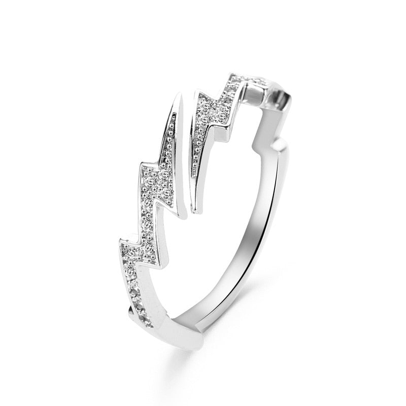 Lightning Opening Rings – Rock-Hip Hop Style, Adjustable Copper Ring in Silver & Rose Gold - Found Essence
