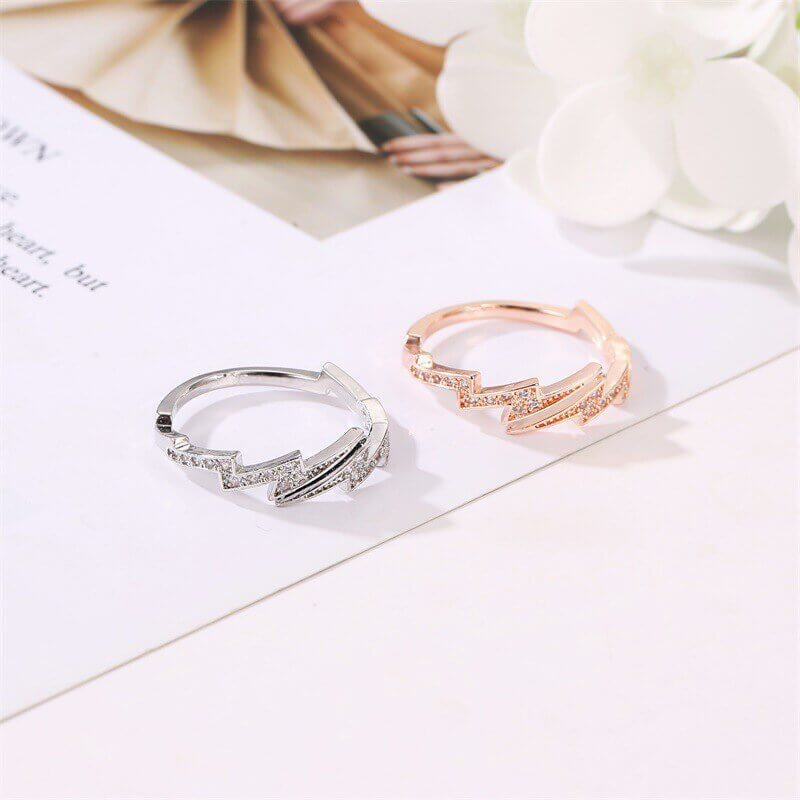 Lightning Opening Rings – Rock-Hip Hop Style, Adjustable Copper Ring in Silver & Rose Gold - Found Essence