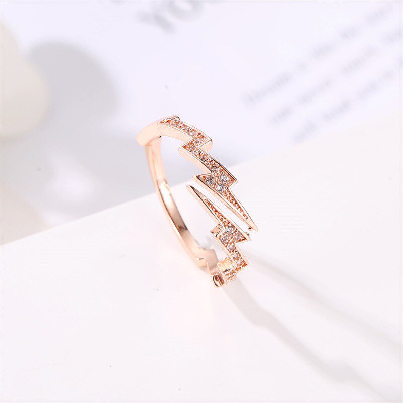 Lightning Opening Rings – Rock-Hip Hop Style, Adjustable Copper Ring in Silver & Rose Gold - Found Essence