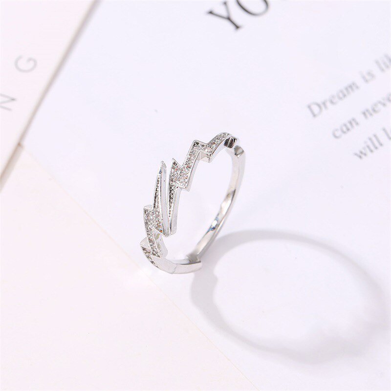 Lightning Opening Rings – Rock-Hip Hop Style, Adjustable Copper Ring in Silver & Rose Gold - Found Essence