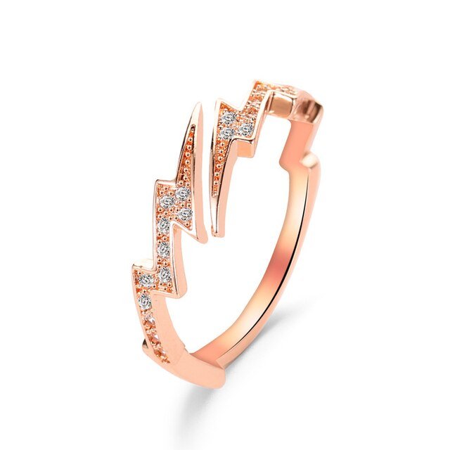 Lightning Opening Rings – Rock-Hip Hop Style, Adjustable Copper Ring in Silver & Rose Gold - Found Essence