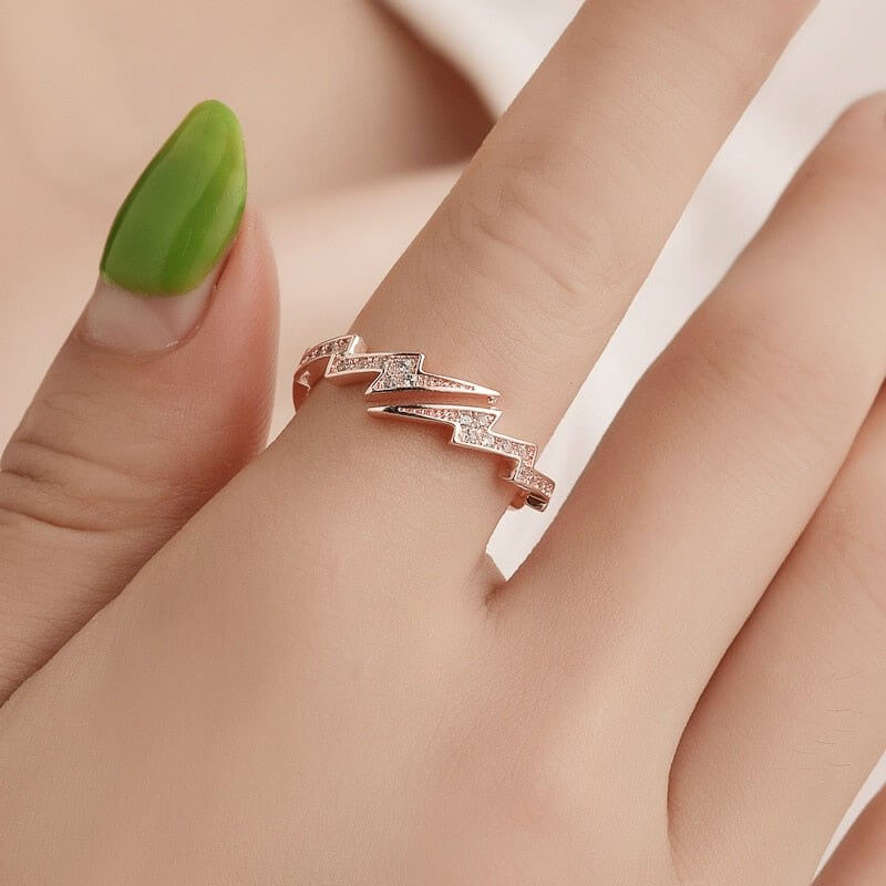 Lightning Opening Rings – Rock-Hip Hop Style, Adjustable Copper Ring in Silver & Rose Gold - Found Essence