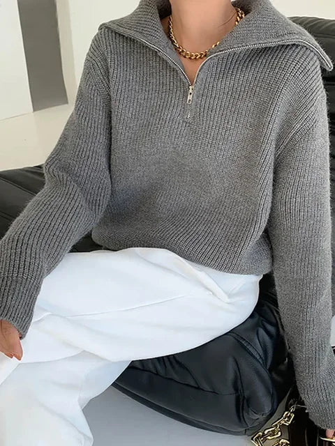 Women’s Turtleneck Zipper Sweater – Fashionable Winter Knit - Found Essence