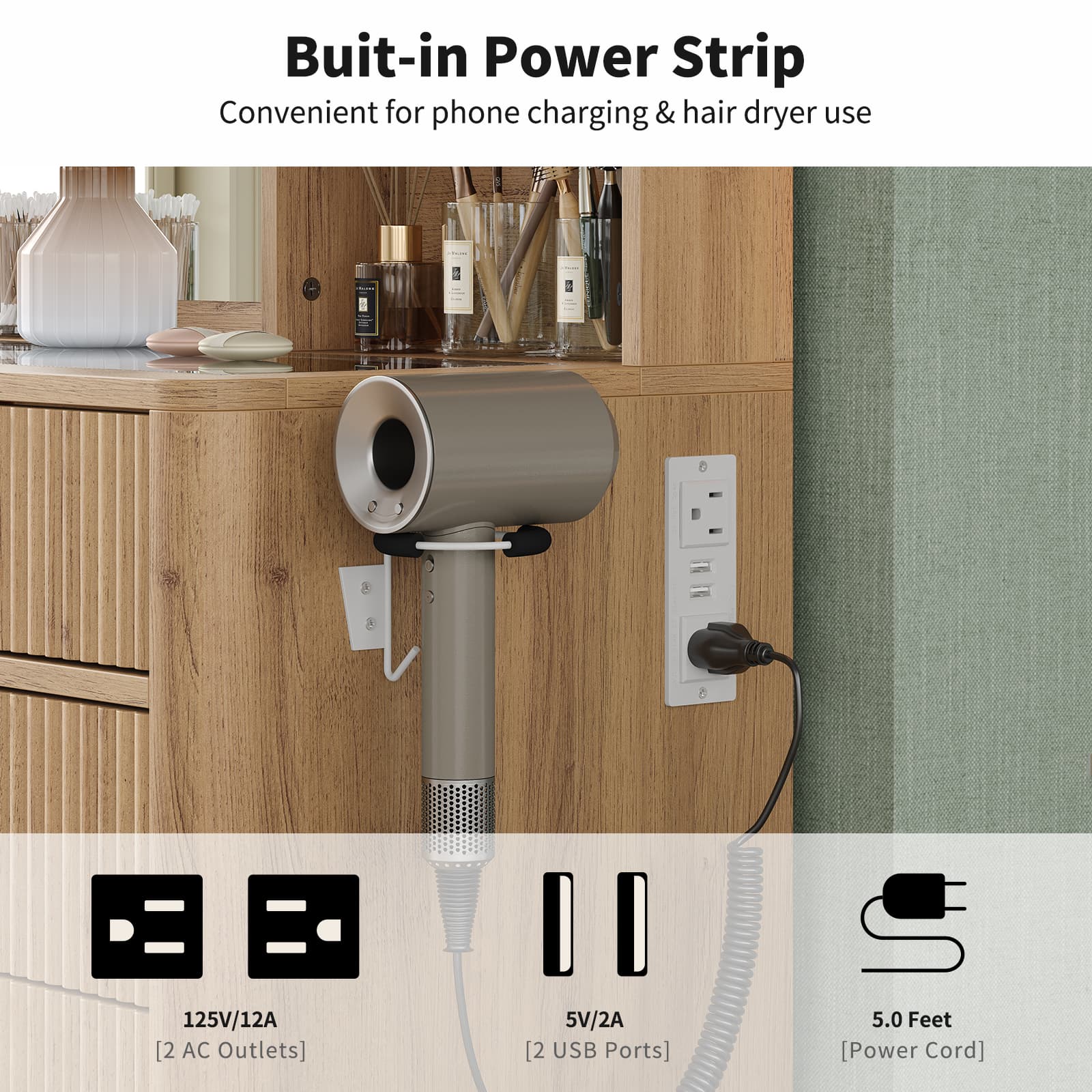 Yanosaku VD013 Bedroom Makeup Vanity desk with LED Mirror, 7 Drawers-4